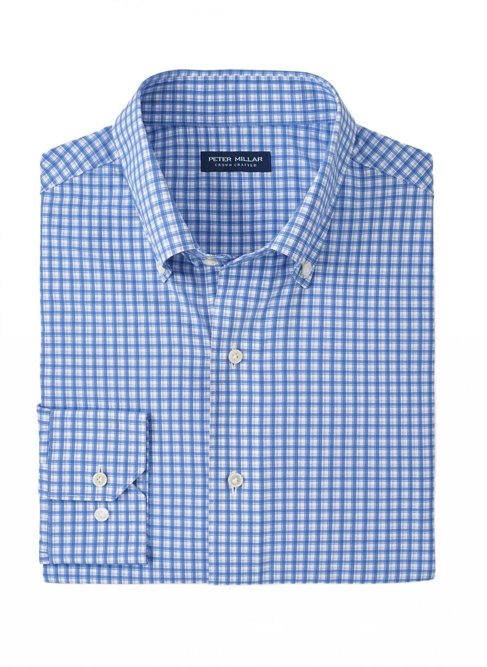 NEW PETER MILLAR men's bienville performance poplin sport shirt in dusk blue